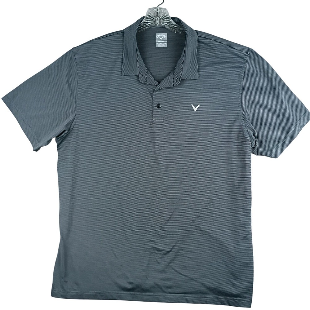 Callaway Polo Shirt Mens XXL Grey Micro Stripe Opti-Dri Performance Golf Top